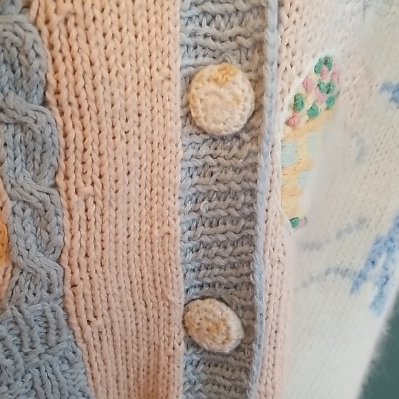 Peach and Blue Oversized Hand Knitted Cardigan Sweater - Picture 7 of 7